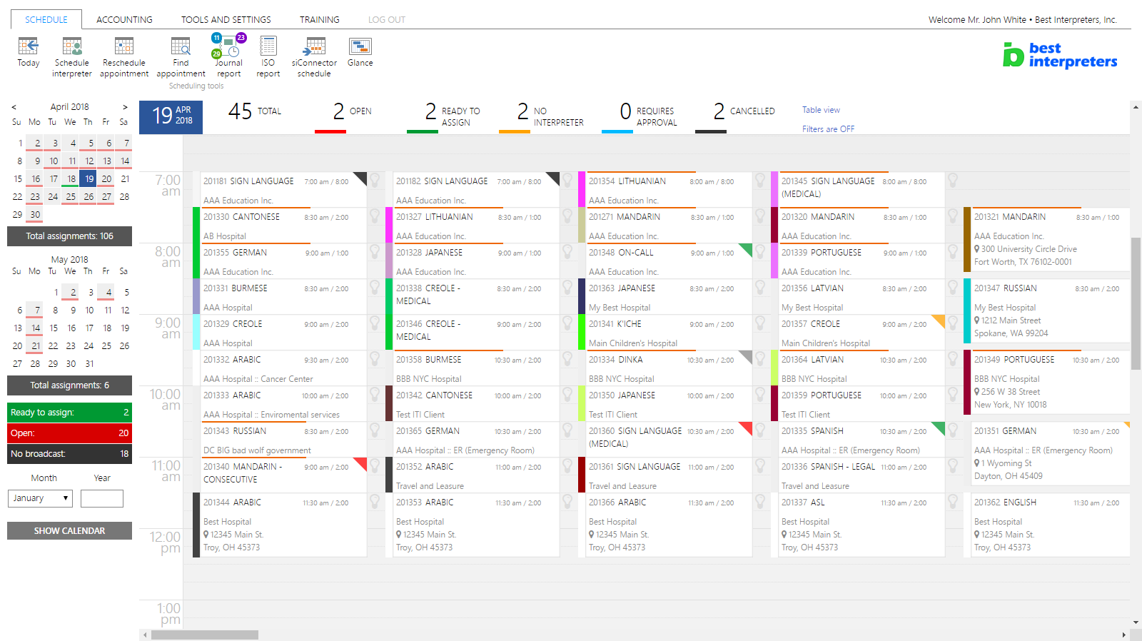 Interpreter management software - ScheduleInterpreter