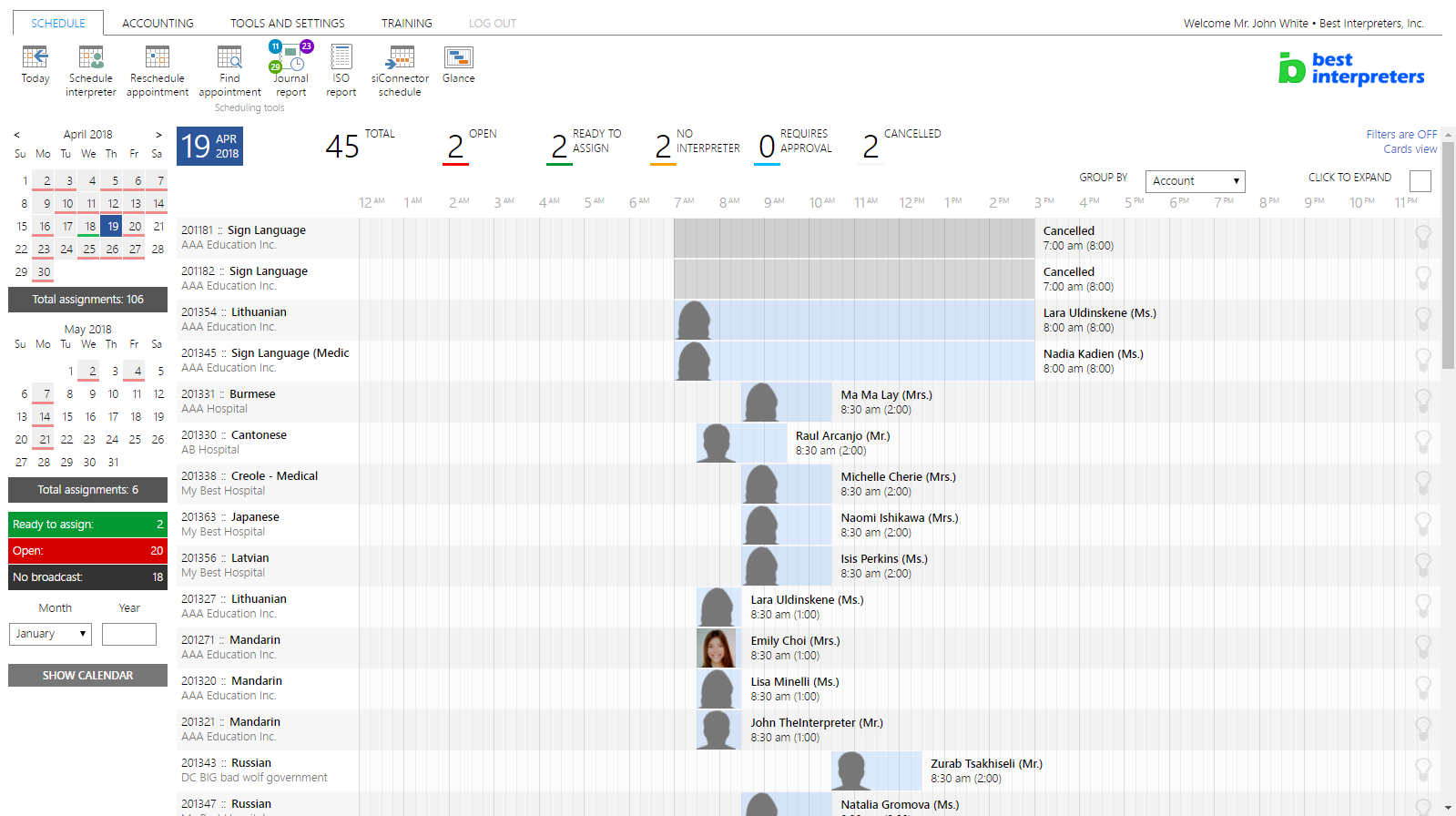 Interpreter management software - ScheduleInterpreter
