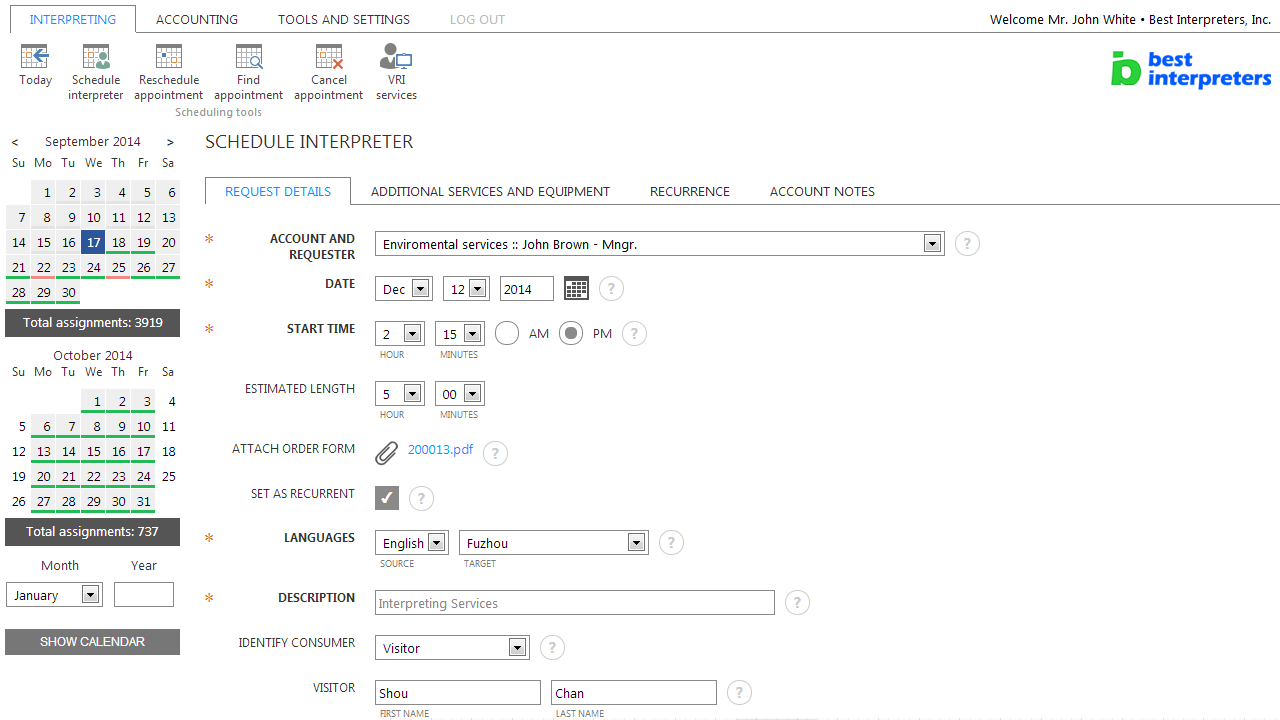 Interpreter management software - ScheduleInterpreter
